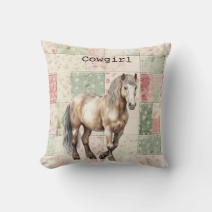 Western Horse Pink Floral quilt Cushion