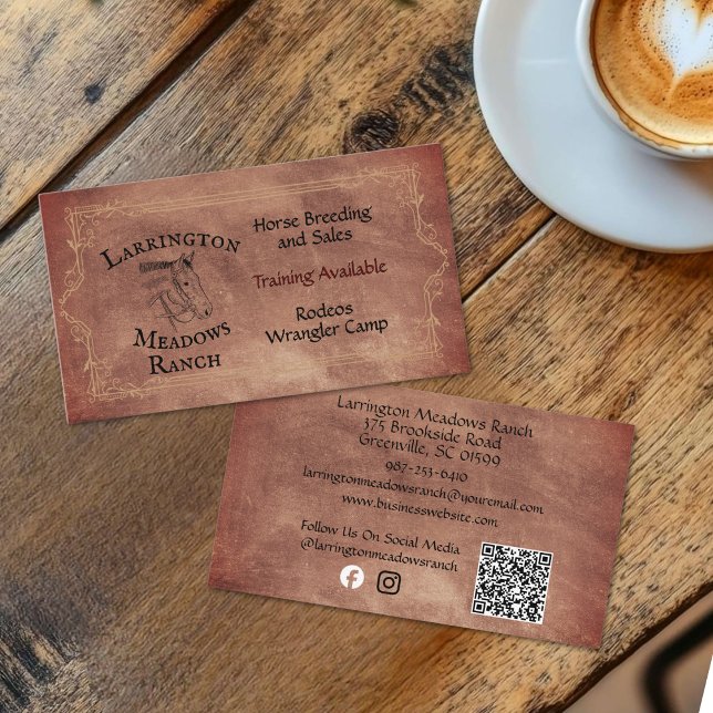 Western Horse Ranch Customisable Logo QR Code Business Card (Creator Uploaded)