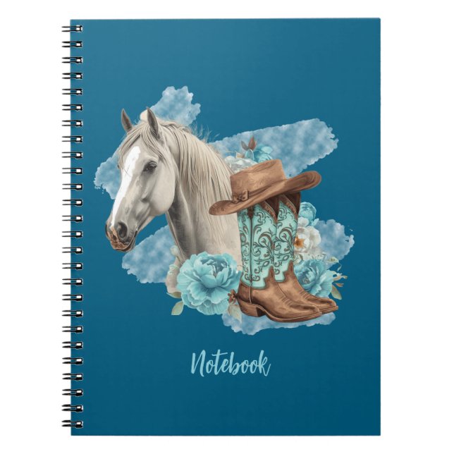 Western Horse Spiral NoteBook- Navy Notebook (Front)