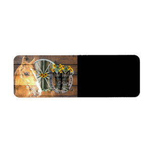 Western Horse Wagon Wheel Horseshoe Cowboy Boots Return Address Label