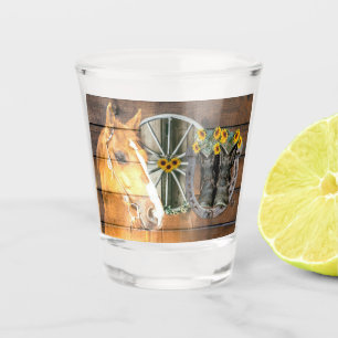 Western Horse Wagon Wheel Horseshoe Cowboy Boots Shot Glass