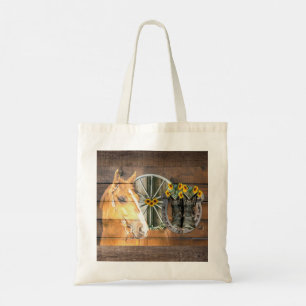 Western Horse Wagon Wheel Horseshoe Cowboy Boots Tote Bag