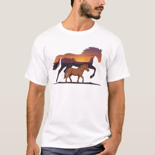 Western Horse Wild Mustang Desert Sunset T-Shirt