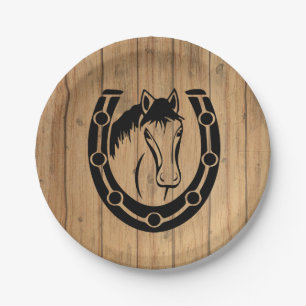 Western Horse Wood Wedding Country Equestrian Paper Plate