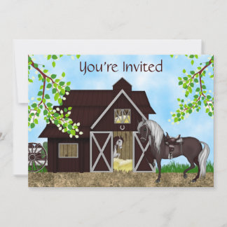 Western Horseback Riding Barn Birthday Invitation