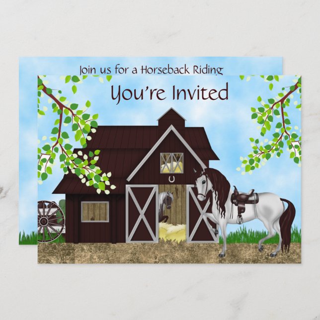 Western Horseback Riding Barn Birthday Invitation (Front/Back)
