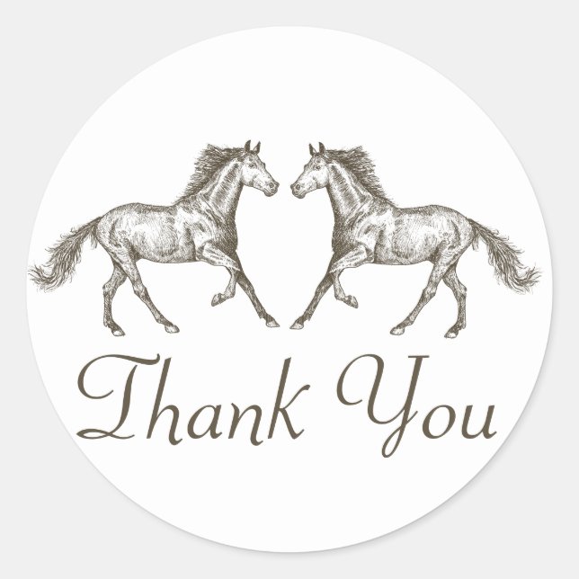 Western Horses Thank You Country Horse Rustic Classic Round Sticker (Front)