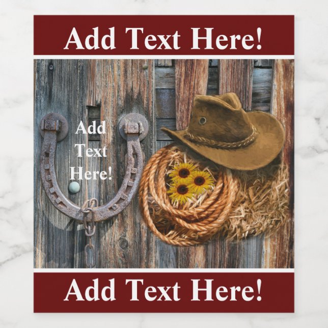 Western Horseshoe Cowboy Hat Lasso Wine Label (Single Label)