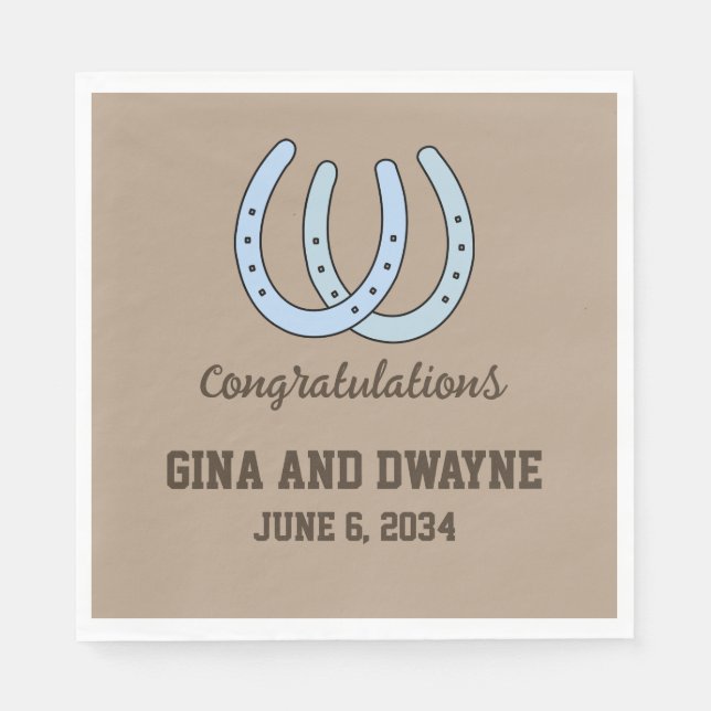 Western Horseshoe Wedding Napkins Personalised (Front)