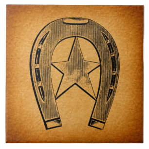 Western Horseshoe with Star Antique Horse Shoe Ceramic Tile