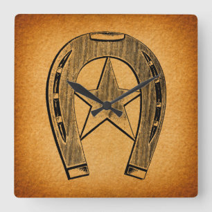 Western Horseshoe with Star Antique Horse Shoe Square Wall Clock
