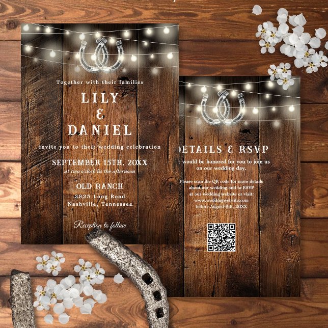 Western Horseshoes QR Code All In One Wedding Invitation (Western Horseshoes QR Code All In One Wedding Invitation)