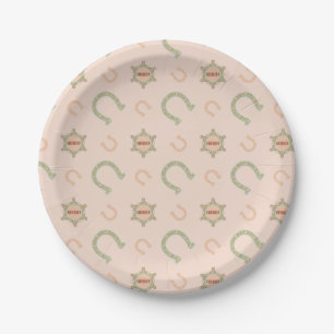 Western Horseshoes Sheriff Badge Peach Mint Paper Plate