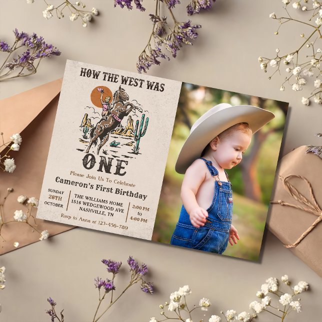 Western How The West Was One 1st Birthday Photo  Invitation (Creator Uploaded)