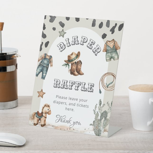 Western Howdy Baby Cowboy Shower Diaper Raffle Pedestal Sign (In SItu)