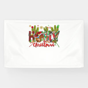 Western Howdy Christmas Cow Cowboy Hat And Cactus  Banner