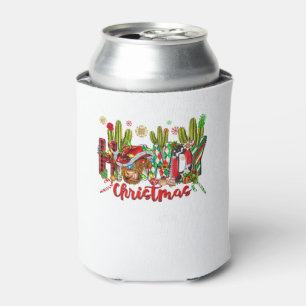 Western Howdy Christmas Cow Cowboy Hat And Cactus  Can Cooler