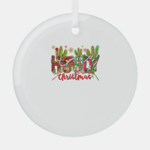 Western Howdy Christmas Cow Cowboy Hat And Cactus Glass Tree Decoration