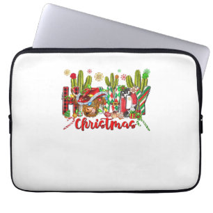 Western Howdy Christmas Cow Cowboy Hat And Cactus  Laptop Sleeve