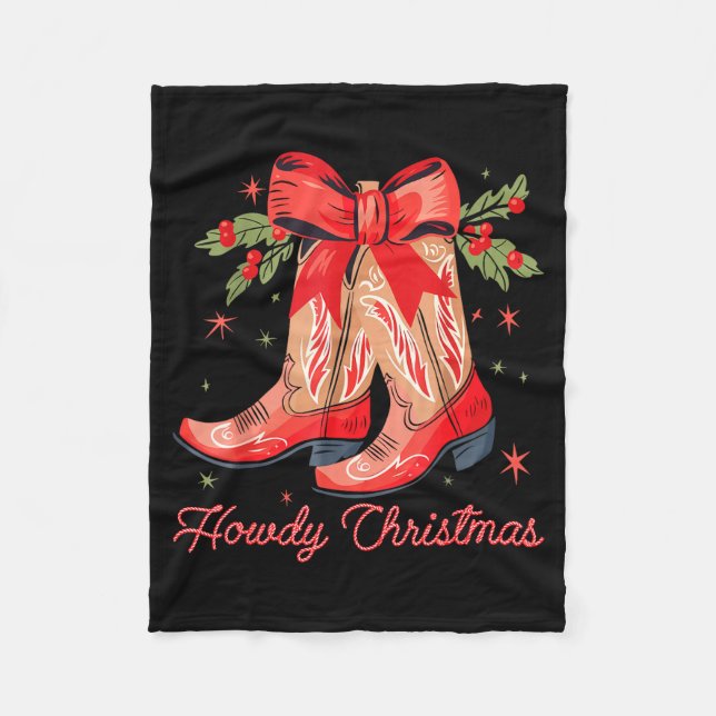 Western Howdy Christmas Cowgirl Boot Coquette Bow  Fleece Blanket (Front)