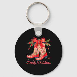Western Howdy Christmas Cowgirl Boot Coquette Bow  Key Ring