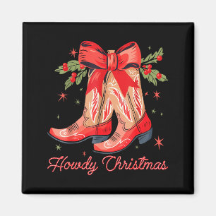 Western Howdy Christmas Cowgirl Boot Coquette Bow  Magnet