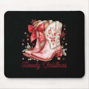 Western Howdy Christmas Cowgirl Boot Coquette Bow  Mouse Pad