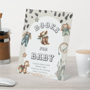 Western Howdy Cowboy Baby Shower Books for Baby Pedestal Sign