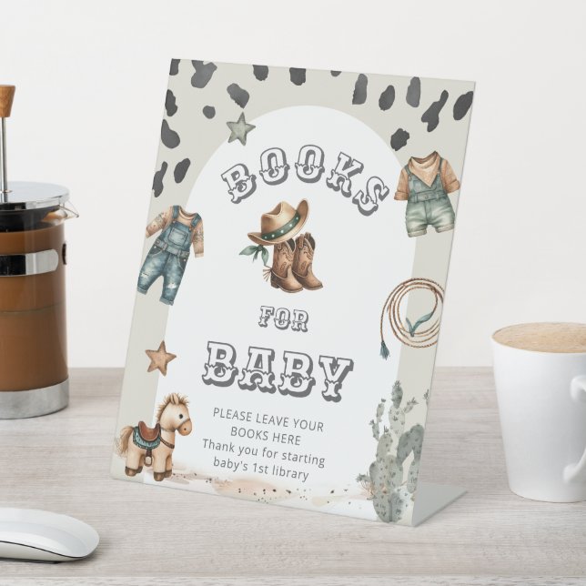 Western Howdy Cowboy Baby Shower Books for Baby Pedestal Sign (In SItu)