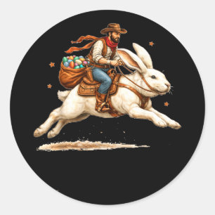 Western howdy easter day cowboy riding easter classic round sticker
