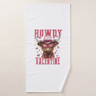 Western Howdy Highland Cow Valentines Day Highland Bath Towel