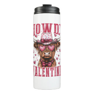 Western Howdy Highland Cow Valentines Day Highland Thermal Tumbler