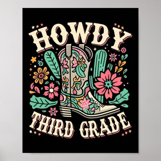 Western Howdy Third Grade Back To School 3rd Grade Poster (Front)
