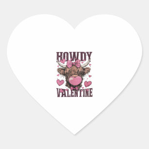 Western Howdy Valentine Funny Highland Cow Valenti Heart Sticker