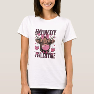 Western Howdy Valentine Funny Highland Cow Valenti T-Shirt
