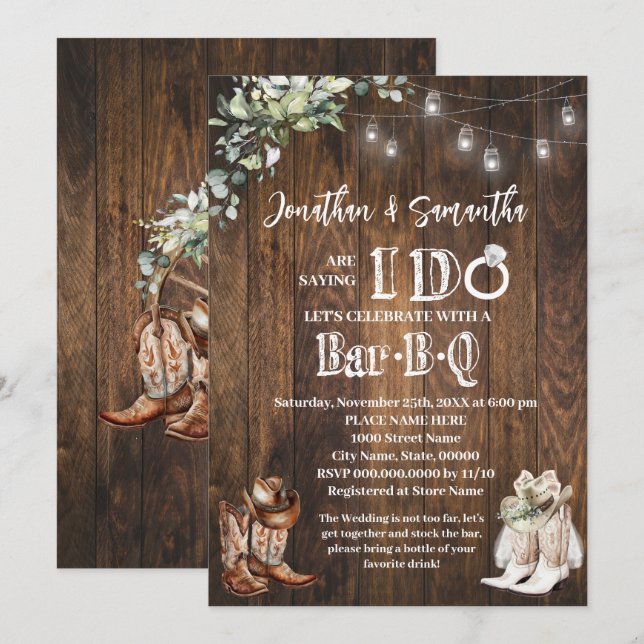 Western I do BBQ Stock the Bar Couples Shower Invitation (Front/Back)