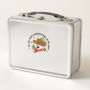 Western Its The Most Wonderful Time Cowboy Snowman Metal Lunch Box
