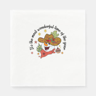 Western Its The Most Wonderful Time Cowboy Snowman Napkin