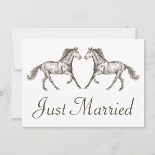 Western Just Married Brown Horse Country Rustic Announcement
