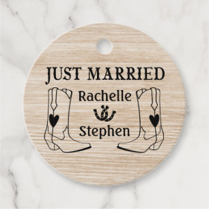 Western Just Married Wood Cowboy Boots Country Favour Tags