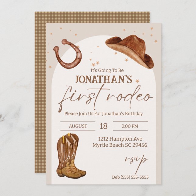 Western Kids Cowboy First Rodeo Birthday  Invitation (Front/Back)
