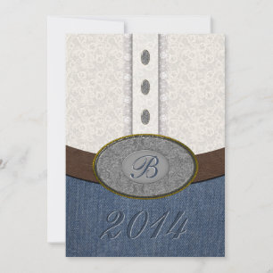 Western Lace and Denim Monogram Belt Buckle Grad Invitation