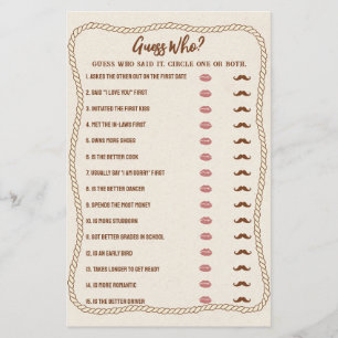 Western Last Rodeo Bridal Shower Guess Who Game Flyer