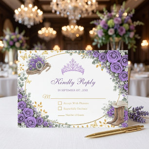Western Lavender Roses Golden Country Quinceañera RSVP Card