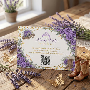 Western Lavender Roses Golden Country Quinceañera RSVP Card