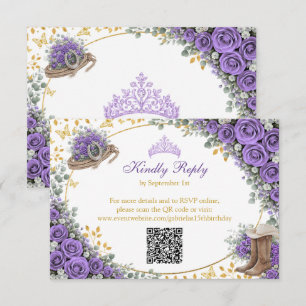Western Lavender Roses Golden Country Quinceañera RSVP Card
