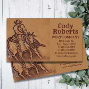 Western leather horseback Riding Rodeo Cowboy Business Card