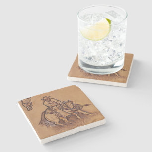Western leather horseback Riding Rodeo Cowboy Stone Coaster