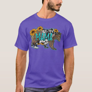 Western Leopard Cowhide Mama Bear Sunflowers Mothe T-Shirt