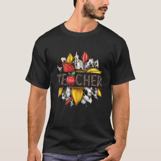 Western Leopard Sunflower Teacher Back To School T-Shirt